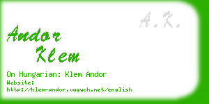 andor klem business card